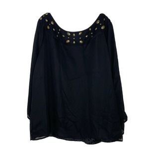 NWT Anthony Original Chiffon Beaded Round Neck Flare Sleeve Blouse Top Plus 2X